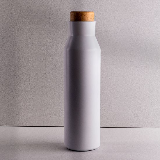 Premium 20 oz White Glass Water Bottle with Bamboo Lid-Matt's